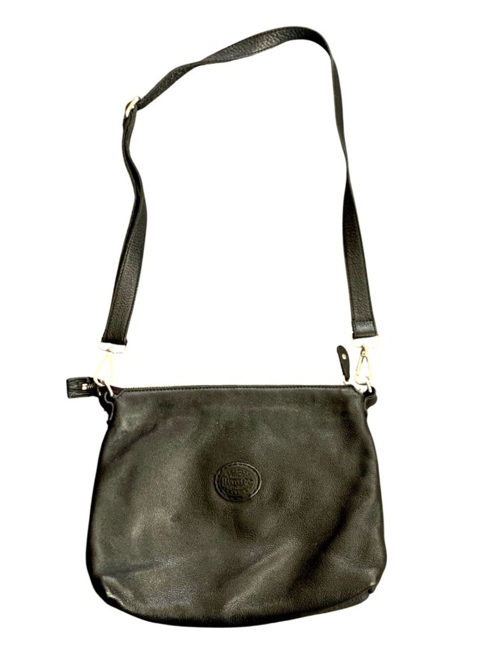 Roots Soft Black Pebbled Leather Crossbody Villager Purse With Adjustable Strap - Picture 8 of 9